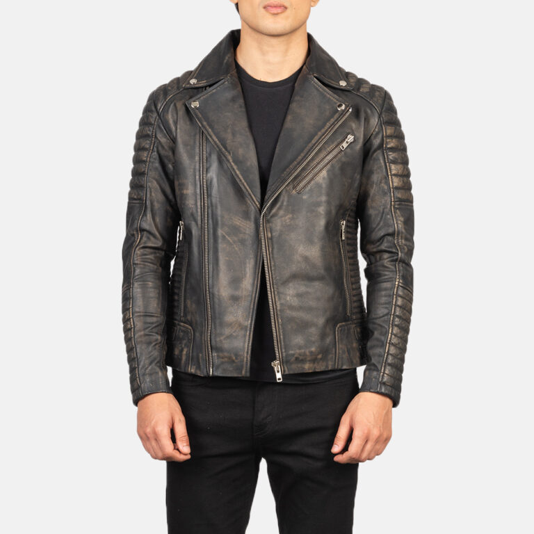 Mens Armand Distressed Brown Leather Biker Jacket Open Front-4-1634130651432